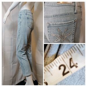 Cambio Light Blue Cropped Jeans with Star Embroidery
